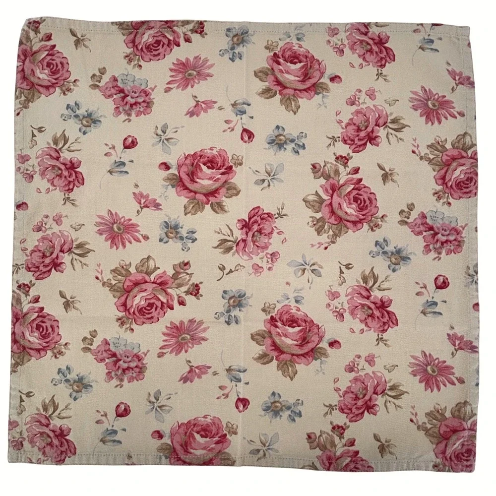 Lauren Ralph Lauren Floral Cloth Napkins Set of 7 Pink Rose Cream Shabby Chic